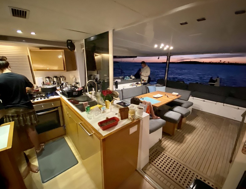 Luxury catamaran interior Nassau Bahamas private boat rental