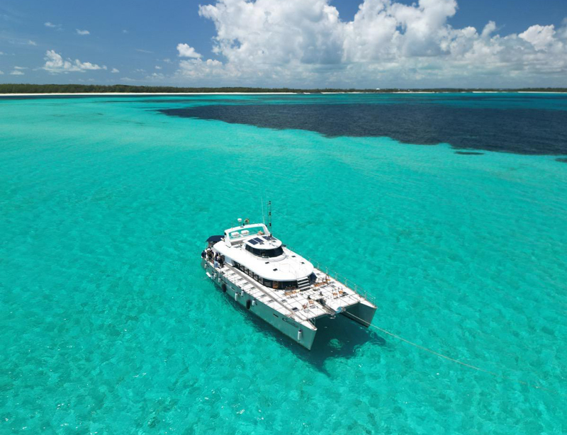 Santtina 70 catamaran deck Nassau Bahamas private boat rental large group